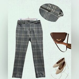 Chic Plaid Slim Bootcut Pants – High Waist – Size 2